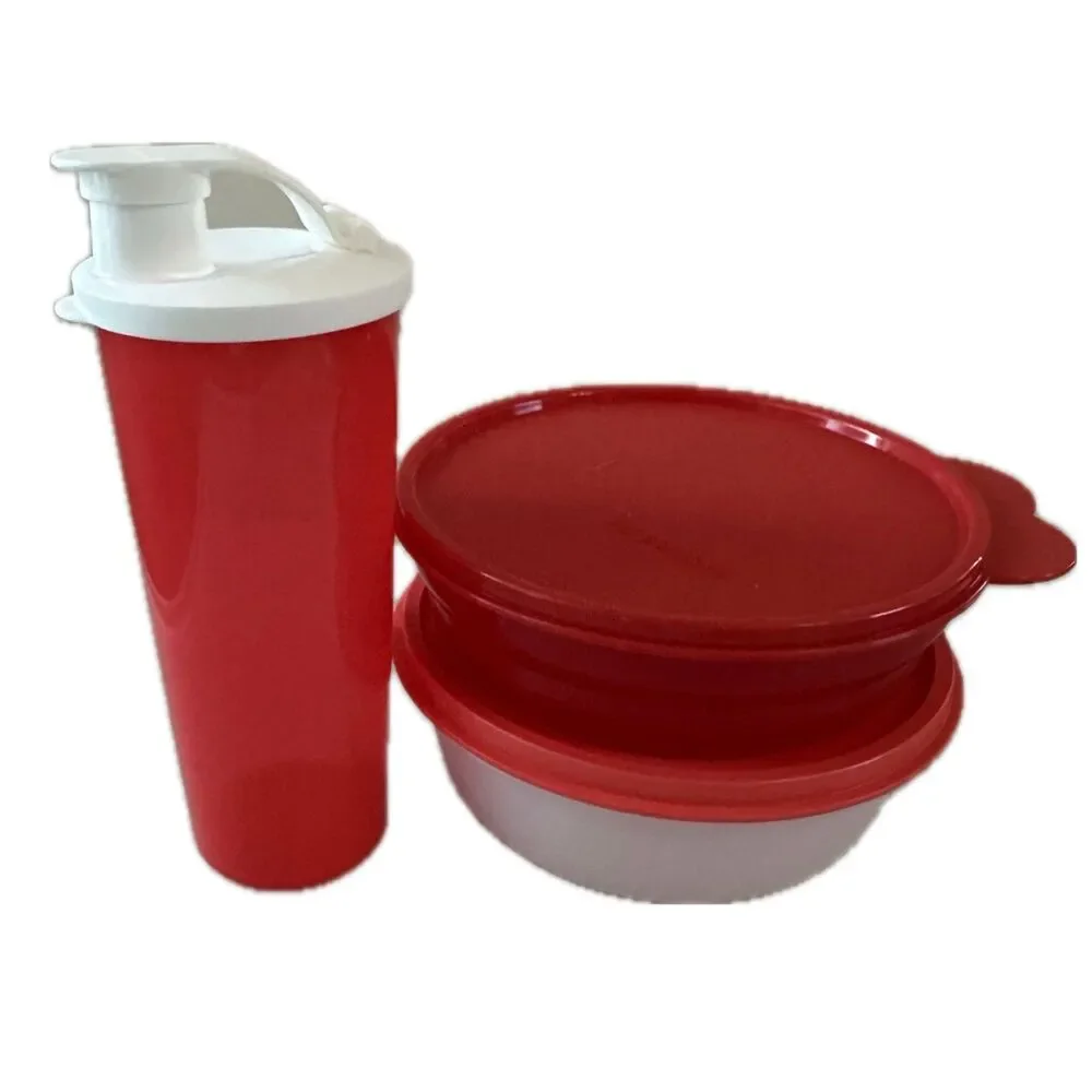 New Red Tupperware Food Drink Storage Bowls Containers Mix Lot 6 Piece Set